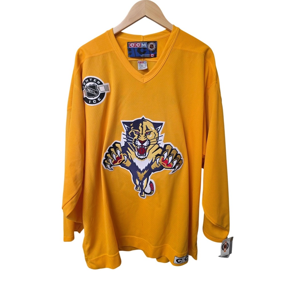 NWT Vintage 90s CCM Hockey Jersey Mens XL Yellow Florida Panthers NHL Fox Sports